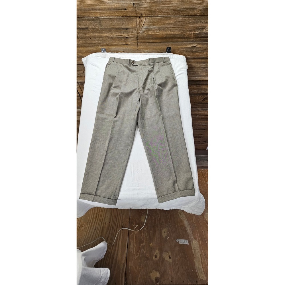 Vtg.Lauren Ralph Lauren Mens 40  Wool Houndstooth Pleated Cuffed Dress Pants Tan